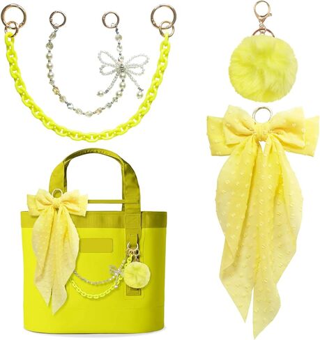 4PCS Tote Bag Decor Kit, Decorative Bow & Pom Pom Accessories, Compatible with YETI Camino 20/35/50 Carryall, Bogg Beach Tote Bags (Cape Obsidian) in Kuwait