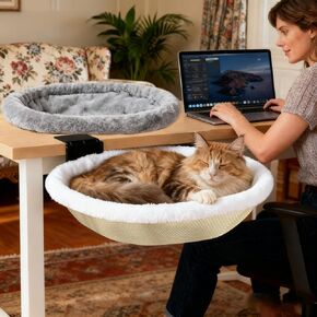 L&W Bros.cat Desk Bed-يدعم ما يصل إلى 50 رطلاً ، وغطاءًا قابلاً للآلة القابل للإزالة ، وجثم قطان مريح للقطار الداخلي ، وتوفير المساحة القابلة للطي للمكاتب ، ومكتب المنزل in Kuwait