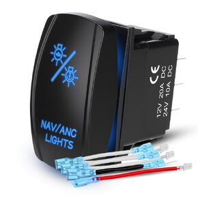 LED Stereo Rocker Switch, Laser On/Off SPST 5Pin Waterproof, 20A/12V 10A/24V, with Jumper Wires for Automotive Boat Marine Truck Jeep Music CD, Blue in Kuwait