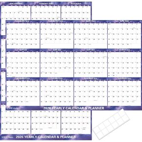 32 "× 48" 2026 تقويم الجدار المحو الجاف - تقويم جدار سماء كبير مطوي 2026 ، مخطط سنوي سنوي رطب وجاف ، قابل للعكس ، أفقي/عمودي ، أرجواني ، أرجواني in Kuwait
