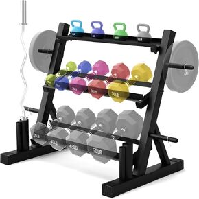Pensun 1200 رطل Rack Dummbell - 3 طبقة قابلة للتعديل تخزين الوزن مع حامل لوحة الحديد الجانبي - منظم الصالة الرياضية المتعددة الغرض للدمبل ، kettlebells ، Barbell - Skugh Dusty Steel in Kuwait