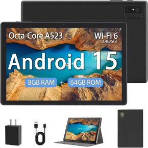 Android 15 Tablet للبالغين ، جهاز الكمبيوتر اللوحي 10 بوصة - جهاز كمبيوتر لوحي Google مع معالج ثماني النواة ، 8 (4 + 4) RAM RAM 64GB ROM ، 1 تيرابايت متوسطة ، Wi -Fi 6 (2.4g + 5g) ، الكاميرا المزدوجة ، بطارية 5000 مللي أمبير في الساعة - الفضة in Kuwait