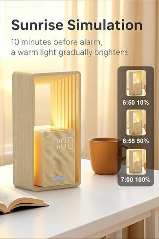 Sunrise Alarm Clock - آلة صوت الإنذار المزدوجة مع ضوء الاستيقاظ ، شاحن USB ، 9 أصوات نوم ، ضوء ليلي ، عرض قابلة للتطبيق وتوقيت السيارات - مثالي للنوم الخفيف ، الأطفال ، غرفة النوم ، السفر in Kuwait