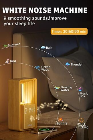 Sunrise Alarm Clock - آلة صوت الإنذار المزدوجة مع ضوء الاستيقاظ ، شاحن USB ، 9 أصوات نوم ، ضوء ليلي ، عرض قابلة للتطبيق وتوقيت السيارات - مثالي للنوم الخفيف ، الأطفال ، غرفة النوم ، السفر in Kuwait