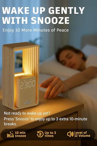 Sunrise Alarm Clock - آلة صوت الإنذار المزدوجة مع ضوء الاستيقاظ ، شاحن USB ، 9 أصوات نوم ، ضوء ليلي ، عرض قابلة للتطبيق وتوقيت السيارات - مثالي للنوم الخفيف ، الأطفال ، غرفة النوم ، السفر in Kuwait