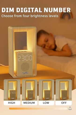 Sunrise Alarm Clock - آلة صوت الإنذار المزدوجة مع ضوء الاستيقاظ ، شاحن USB ، 9 أصوات نوم ، ضوء ليلي ، عرض قابلة للتطبيق وتوقيت السيارات - مثالي للنوم الخفيف ، الأطفال ، غرفة النوم ، السفر in Kuwait