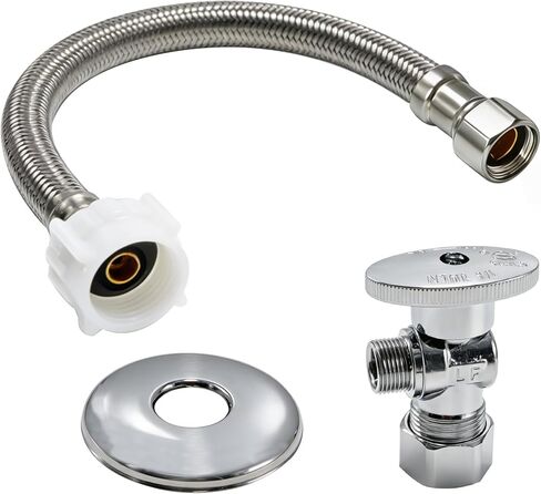 Toilet Connector Water Line Kit with 12" Length Long 3/8" COMP x 7/8" BC Toilet Connector Hose, 1/2 inch NOM Inlet x 3/8 inch OD Compression Outlet Angle Shut Off and Escutcheon Plate in Saudi Arabia