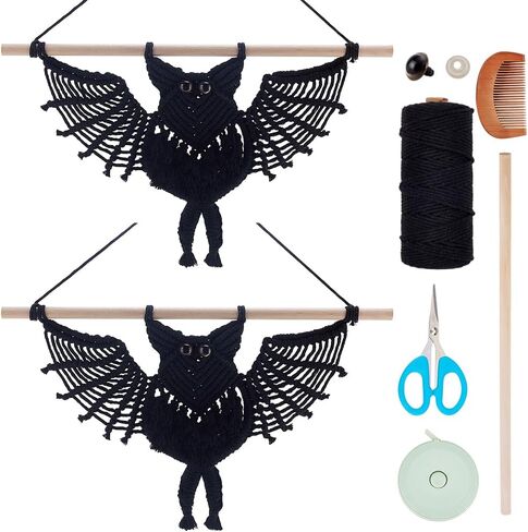 Infunly DIY Black Angel Macrame Wreath Kit Skull Macrame Hanging Ornament للمبتدئين Halloween Boho Wall Tapestry مع تعليمات جمجمة سوداء حرف الزهور لمستلزمات الزخرفة الفنية للحفلات in Saudi Arabia