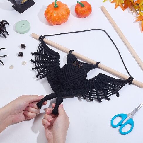 Infunly DIY Black Angel Macrame Wreath Kit Skull Macrame Hanging Ornament للمبتدئين Halloween Boho Wall Tapestry مع تعليمات جمجمة سوداء حرف الزهور لمستلزمات الزخرفة الفنية للحفلات in Saudi Arabia