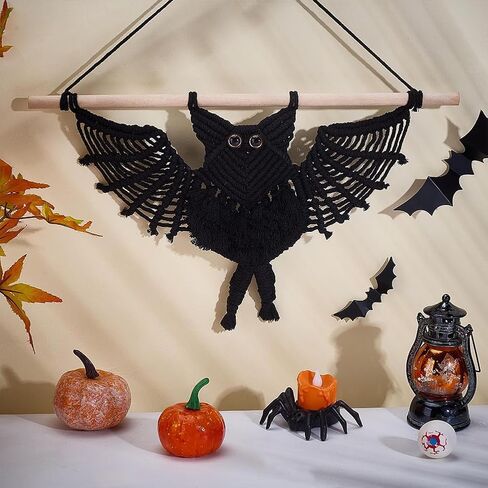 Infunly DIY Black Angel Macrame Wreath Kit Skull Macrame Hanging Ornament للمبتدئين Halloween Boho Wall Tapestry مع تعليمات جمجمة سوداء حرف الزهور لمستلزمات الزخرفة الفنية للحفلات in Saudi Arabia