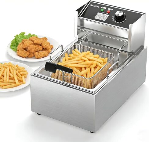 المقلاة العميقة الكهربائية 10L/10.5QT مقلاة واحدة من الفولاذ المقاوم للصدأ مقلاة تجارية مع سلة ، 1700W 110 فولت المقلاة العميقة للمنزل للمطبخ والمطعم مع مقياس حرارة الزيت ودرجة الحرارة in Kuwait