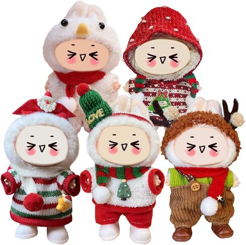 17cm Doll Clothes 5 Sets, Hat & Overalls Dress Up Outfit Compatible for Labubu 17cm 15cm Accessories, No Doll Included in Kuwait