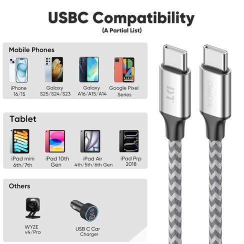 20 قدمًا من كابل USB C ، طويل 2.4A شحن سريع إضافي USBC إلى USB-C الحبل in Saudi Arabia