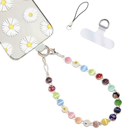 Hidden Hollow Beads Cell phone charm Wrist strap tether tab wristlet anti-drop hands free fits most cases and accessories (Turquoise) in Saudi Arabia