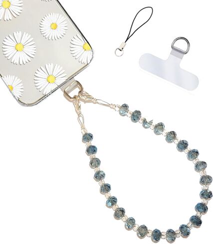 Hidden Hollow Beads Cell phone charm Wrist strap tether tab wristlet anti-drop hands free fits most cases and accessories (Turquoise) in Saudi Arabia