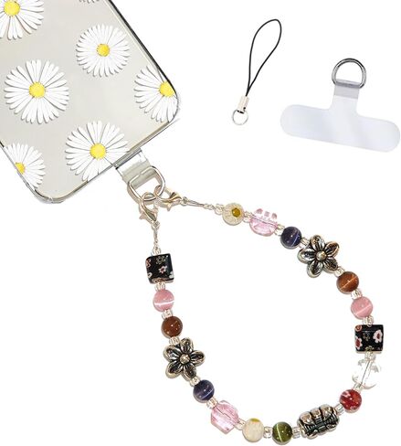 Hidden Hollow Beads Cell phone charm Wrist strap tether tab wristlet anti-drop hands free fits most cases and accessories (Turquoise) in Saudi Arabia