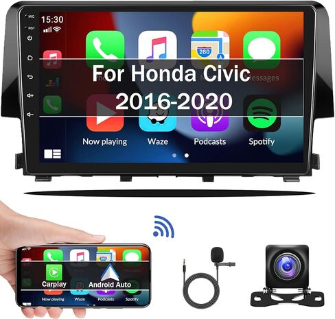 Android 13 Car Stereo Radio for Honda Civic 2016 2017 2018 2019 2020 with Wireless CarPlay Android Auto 1G+32G 9 Inch Touchscreen Bluetooth GPS Navigation WiFi HiFi FM Backup Camera MIC in Kuwait
