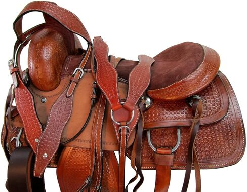 Western Trail Saddle Horse Pleasure Comfortable Ride Tooled Leather Rodeo Cowboy Saddles 15 16 17 18 FQHB in Kuwait