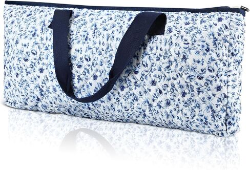 Mahjong Tiles Bag 21 x 9.8 x 3.1 Inches American Tiles Bag Blue Printed Floral Quilted Carrying Organizer Portable Mahjong Case for Women Men in Saudi Arabia
