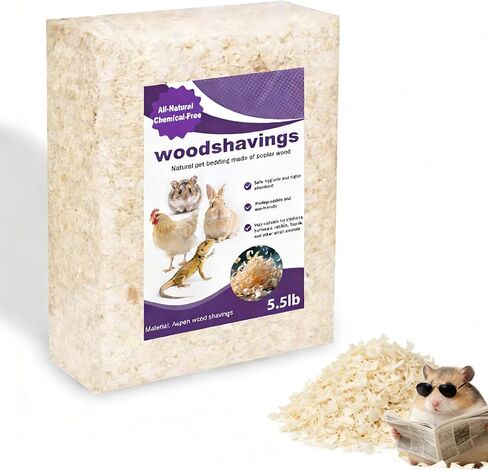 Natural Aspen Shavings Pet Bedding 5.5 Lb, Low-Dust & Chemical-Free, Ultra-Absorbent Cage Litter for Hamsters, Rabbits, Gerbils & Small Animals, Biodegradable Wood Shavings in Kuwait