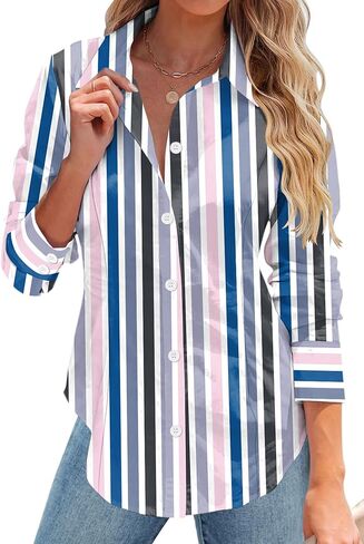 Rapbin Button Down Shirts for Women Long Sleeve Wrinkle Free Dress Shirts Casual Collared Blouses Business Work Tops in Saudi Arabia