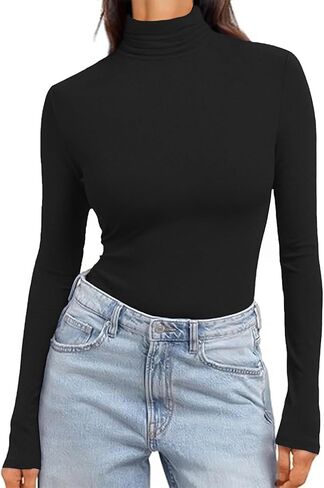 Ekouaer Women's Turtleneck Long Sleeve Shirts Slim Fit Thermal Underwear Tops Lightweight Pullover Tees in Saudi Arabia