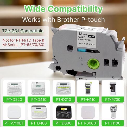 Label Maker Tape Compatible with Brother P Touch TZe-231, 12mm 0.47 White Laminated Roll, Durable Refills for Brother Devices, Works with Label Maker Machine with Tape and Label Printer, 2-Pack in Saudi Arabia