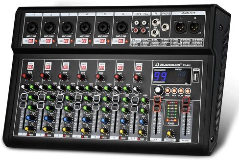 8-Channel Audio Mixer for PC,SX-8iu Mixing Console with XLR Inputs, Bluetooth, 99 Digital Signal Processor Effects, USB Interface, MP3 Compatible for Podcast, Music, Recording 9.84"x2.17"x15.35"inches in Kuwait