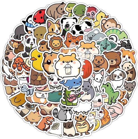 100 PCS Water Bottle Stickers for Kids, Cute Vinyl Aesthetic Waterproof Stickers for Laptop, Bumper, Skateboard, Water Bottles, Computer, Phone, Cartoon Anime Stickers (Cute Animals) in Saudi Arabia