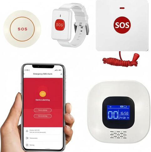 Voca Smart WiFi WiFi Wireless Alarm Pager ، مقدم الرعاية ، زر الاتصال والمشاهدة ، زر الذعر ، الطوارئ ، لتعطيل المريض المسنين ، 2.4G WIFI ، 1 مستقبل وزر 1 كول و 1 SOS معصمه و 1 SOS سحب زر in Saudi Arabia