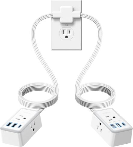 NOTNPOWER مزدوج سلك التمديد 12 قدمًا ، سلك تمديد مزدوج مع سلك تمديد 6 أقدام على كل جانب 3 منافذ على نطاق واسع ، فاصل سلك التمديد لغرفة نوم المكتب المنزلي in Saudi Arabia