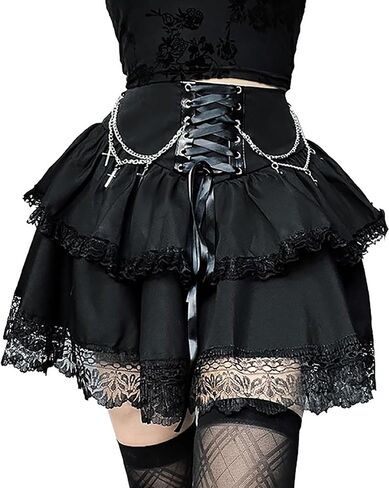 TSMNZMU Womens Gothic Mini Skirts High Waist Punk Grunge Pleated Skirts Harajuku Lolita Skirt Mall Goth Emo Skirt in Saudi Arabia