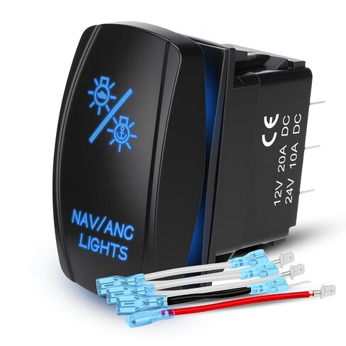 LED Stereo Rocker Switch ، Laser On/Off SPST 5Pin مقاوم للماء ، 20A/12V 10A/24V ، مع الأسلاك الطائر لقوارب السيارات MARINE MUSIC CD ، الأزرق in Saudi Arabia