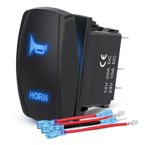 LED Stereo Rocker Switch, Laser On/Off SPST 5Pin Waterproof, 20A/12V 10A/24V, with Jumper Wires for Automotive Boat Marine Truck Jeep Music CD, Blue in Kuwait