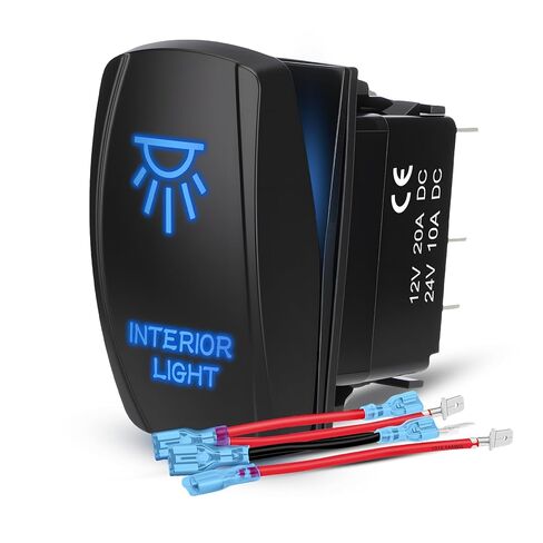 LED Stereo Rocker Switch, Laser On/Off SPST 5Pin Waterproof, 20A/12V 10A/24V, with Jumper Wires for Automotive Boat Marine Truck Jeep Music CD, Blue in Kuwait