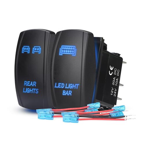 LED Stereo Rocker Switch, Laser On/Off SPST 5Pin Waterproof, 20A/12V 10A/24V, with Jumper Wires for Automotive Boat Marine Truck Jeep Music CD, Blue in Kuwait