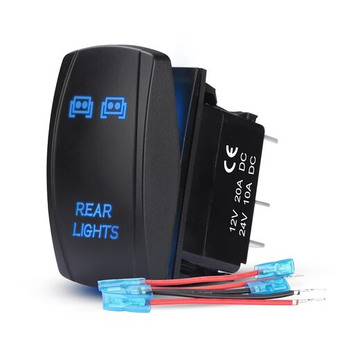 LED Stereo Rocker Switch, Laser On/Off SPST 5Pin Waterproof, 20A/12V 10A/24V, with Jumper Wires for Automotive Boat Marine Truck Jeep Music CD, Blue in Kuwait