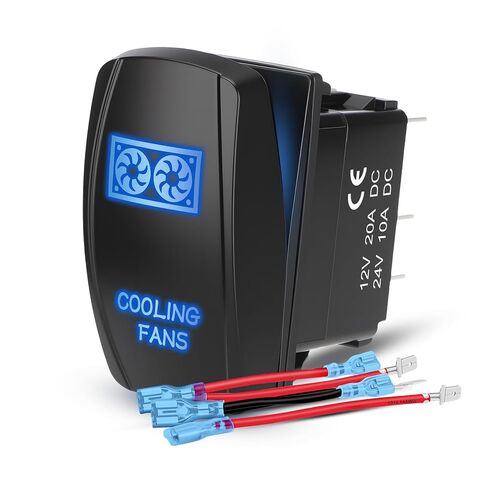 LED Stereo Rocker Switch, Laser On/Off SPST 5Pin Waterproof, 20A/12V 10A/24V, with Jumper Wires for Automotive Boat Marine Truck Jeep Music CD, Blue in Kuwait