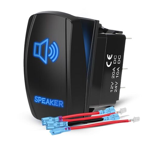 LED Stereo Rocker Switch, Laser On/Off SPST 5Pin Waterproof, 20A/12V 10A/24V, with Jumper Wires for Automotive Boat Marine Truck Jeep Music CD, Blue in Kuwait