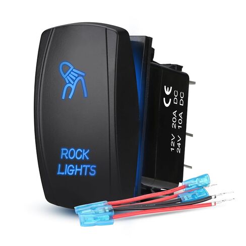 LED Stereo Rocker Switch, Laser On/Off SPST 5Pin Waterproof, 20A/12V 10A/24V, with Jumper Wires for Automotive Boat Marine Truck Jeep Music CD, Blue in Kuwait