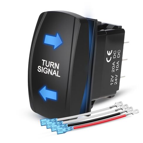 LED Stereo Rocker Switch, Laser On/Off SPST 5Pin Waterproof, 20A/12V 10A/24V, with Jumper Wires for Automotive Boat Marine Truck Jeep Music CD, Blue in Kuwait