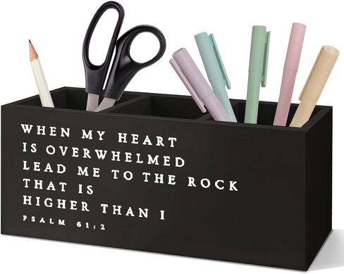 SNNDER Inspirational Christian Pen Holder for Desk, Christian Religious Gifts for Women Men, Psalm 61:2 Bible Verses Wooden Pen Pencil Holder Organizer for Home Office Desk Accessories in Kuwait