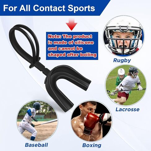 Dunzy 60 Pcs Black Strapped Mouth Guard Sports Mouthguard with Strap Soft Mouth Protector for Youth Adult Boxing Basketball Hockey Rugby Lacrosse Wrestling Taekwondo Jujitsu in Kuwait