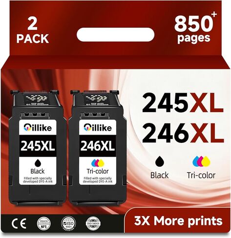 245XL 246XL Ink Cartridge Replacement for Canon PG 245 XL CL 246 XL Combo (1 Black 1 Color, 2 Pack) PG245 CL246 for PIXMA TR4520 MX490 MG2522 MX492 TR4522 TR4500 TS3122 MG2520 TS3320 TS3322 Printer in Kuwait
