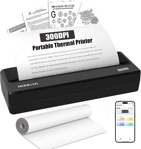 طابعة Rongta Portable Wireless للسفر ، الطابعات الحرارية غير الخالية من الحروف بحجم 8.5 "× 11" وحجم A4 ، متوافق مع هاتف Android iOS الذكي ، كمبيوتر Mac Windows المحمول للمكتب والمنزل (أسود ، حراري) in Kuwait