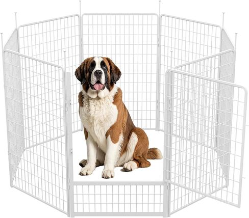 SunsGrove Indoor Dog Playpen with Wider Door, 24 inch 8 Panels Non Slip Dog Pen Indoor, Anti Rust Dog Fence, Free and Safe Play, White in Kuwait