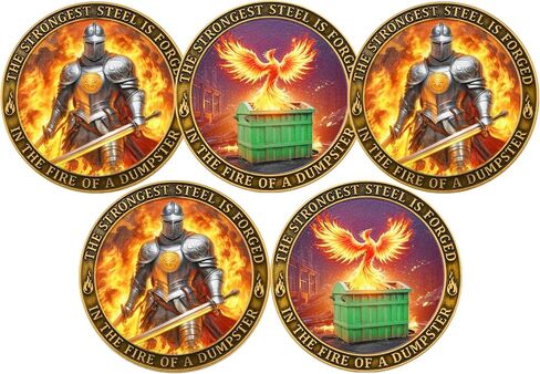 Knight & Phoenix Coin Eddight Coin ، سبيكة الزنك ، 1.574 "، منحوتة في فن Fire & Mumpster ، يرمز إلى المرونة والولادة ، مع أقوى الفولاذ الجريء في حواف النار in Kuwait