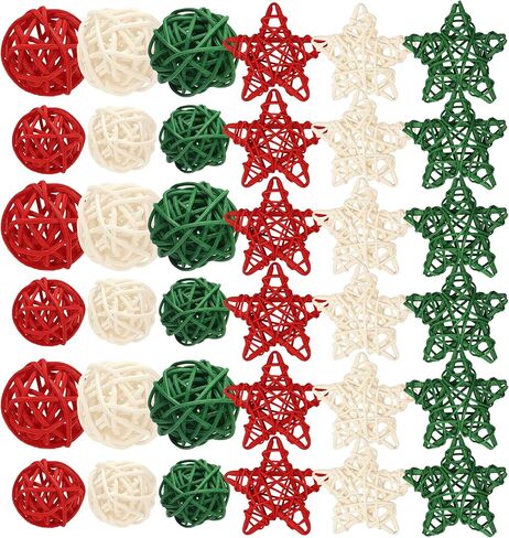 Lucleag 35Pcs Halloween Rattan Balls Decorations, 1.18in/3cm Black White Green Orange Purple Natural Wicker Balls Ornament Vase Filler with Hemp Rope for Halloween Tree Table Decor Party Supplies in Saudi Arabia