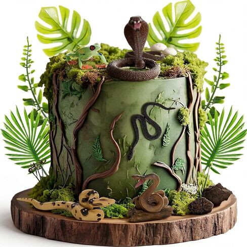19PCS كعكة الزواحف أعلى القبعات Safari حيوانات كعكة الديكورات السحلية الاصطناعية طراز الأفعى ورقة الحجر شجرة الجذع مجموعة الزواحف زخرفة لعيد الميلاد استحمام الطفل لوازم حفلة الطرف in Kuwait
