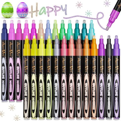 Aen Art Double Line Markers Outline Pens, Squiggles Shimmer Outline Marker Set, 16 Colors Doodle Shimmer Pen for Drawing, Making Card, Craft Project in Saudi Arabia